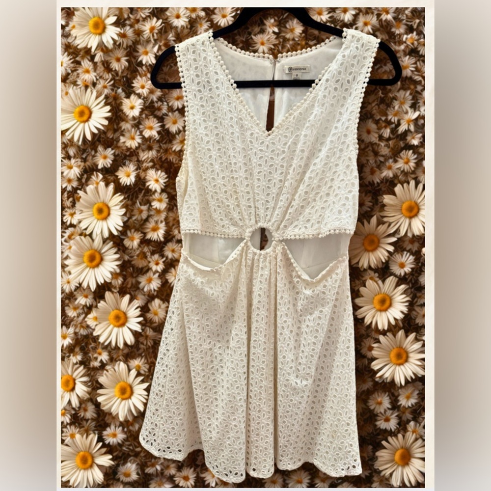 Versona Cut Out White Eyelet Dress